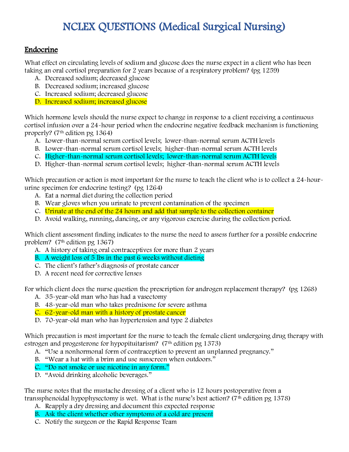 Preview image for NCLEX QUESTIONS (Medical Surgical Nursing) Endocrine. Quick Study content. The most frequently tested. 100%.